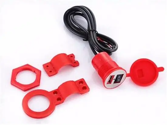Красное Зарядное устройство USB на руль 7/8 дюйма 1 дюйм для Honda Kawasaki Suzuki Yamaha YZF CBR ZX VT |