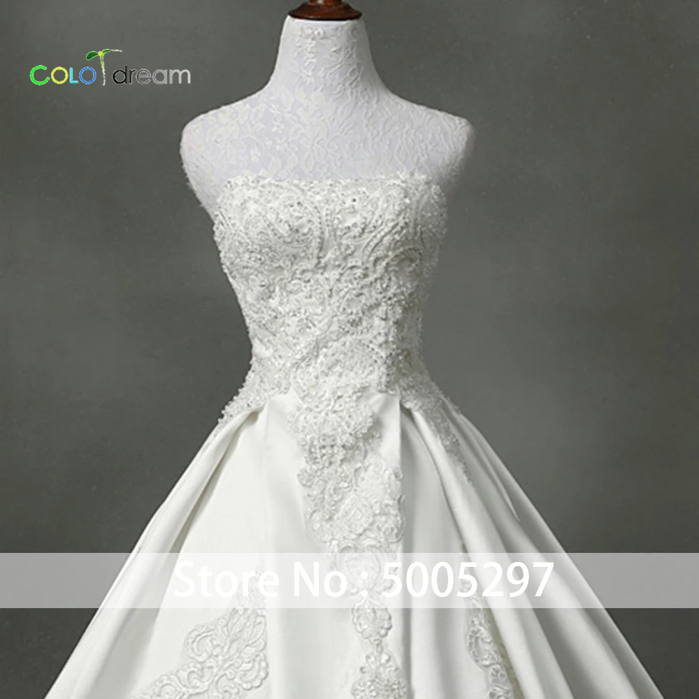 wedding dress A line chapel train strapless matte satin | Свадьбы и торжества