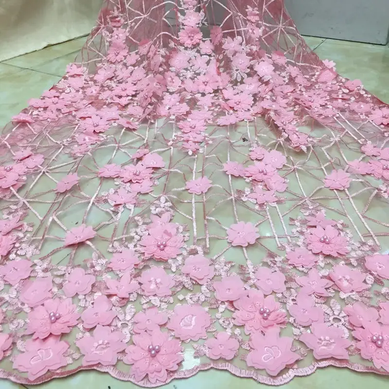

French fashion lace fabric, high quality new 3D Topaz beaded lace fabric