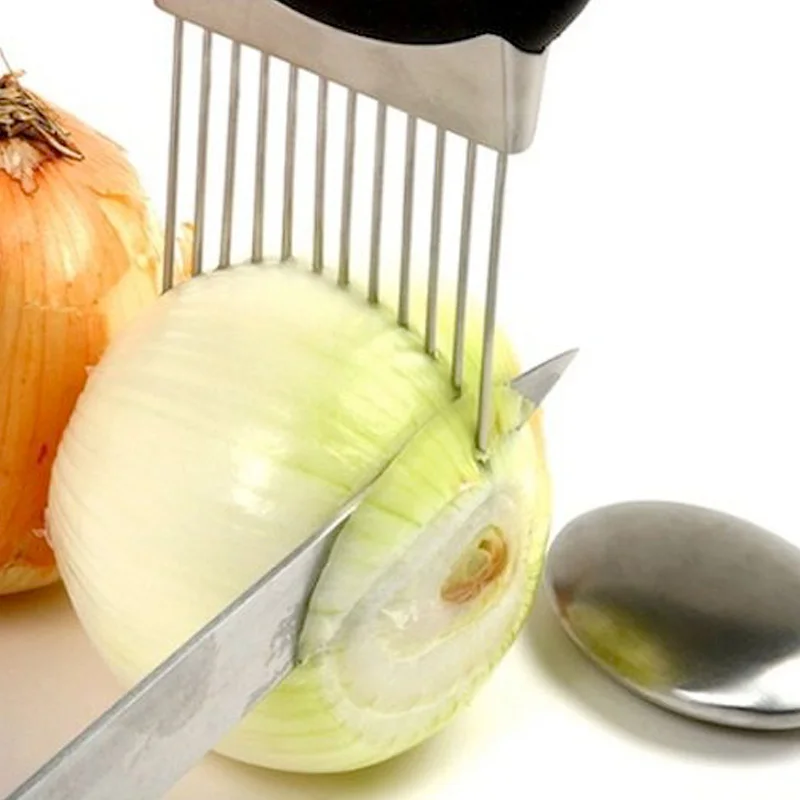 

Easy Cut Onion Holder Slicer Vegetable tools Tomato Cutter Stainless Steel Kitchen Gadgets No More Stinky Hands Free shipping