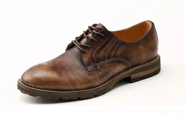 Мужские кожаные туфли ручной работы повседневные с круглым носком на шнуровке