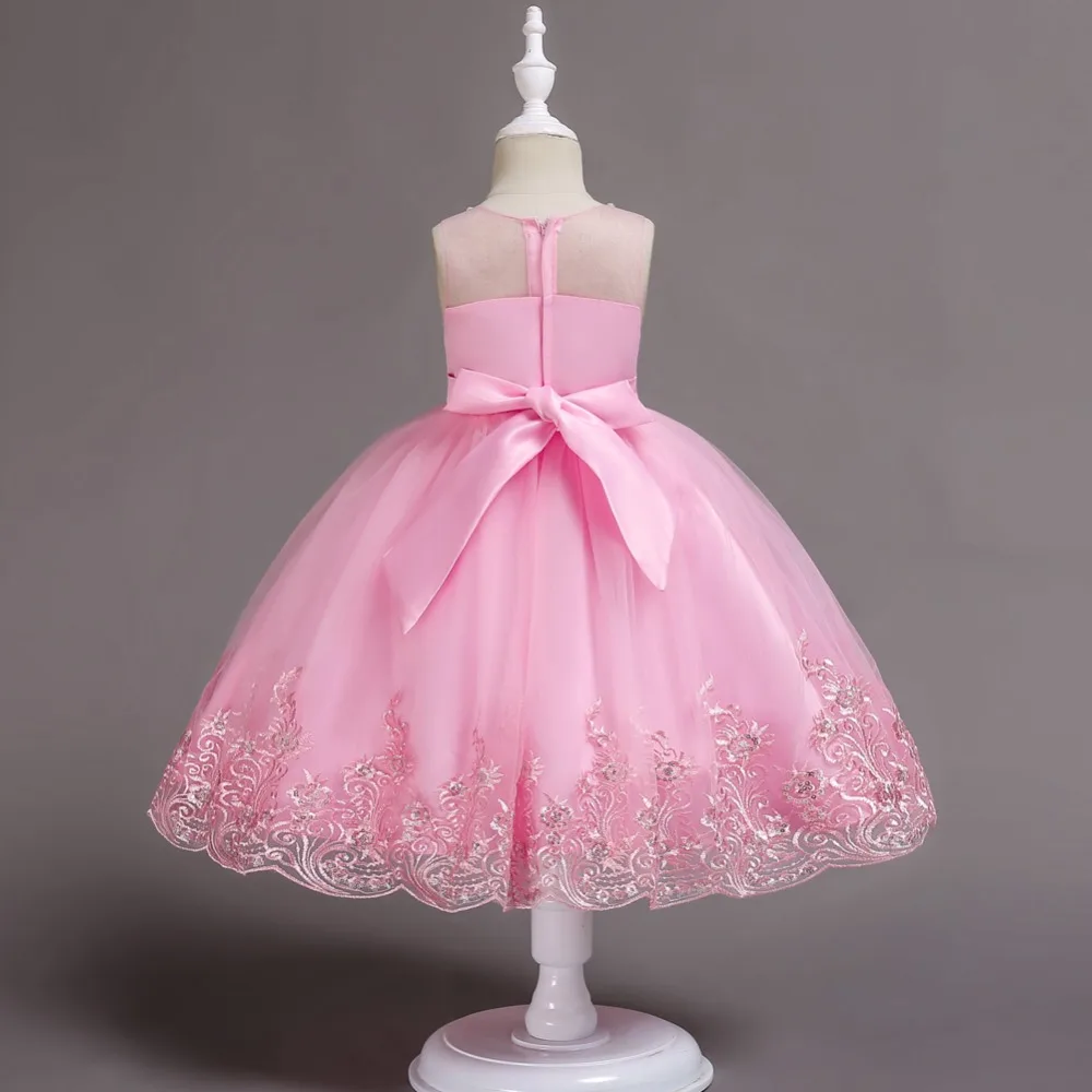 2019 Girl Diamond Princess Flower Lace Dress Border Kids Dresses Girls Ball Gown Party Vestidos Birthday Christmas -Pink | Детская