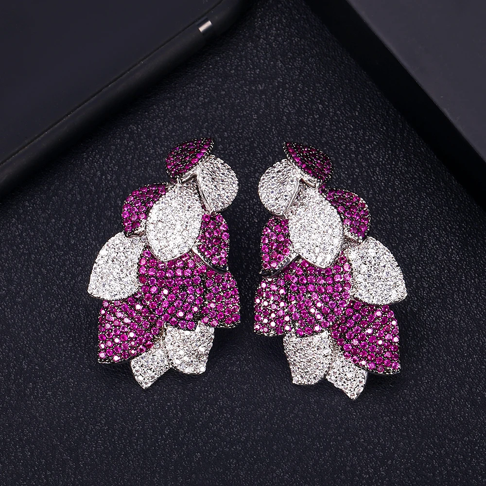 Женские серьги в форме листа jankelly большие длинные с кубическим цирконием для