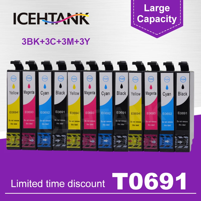 3 комплекта совместимый чернильный картридж для Epson T0691 T0692 T0693 T0694 T069 WorkForce 310 315 500 600