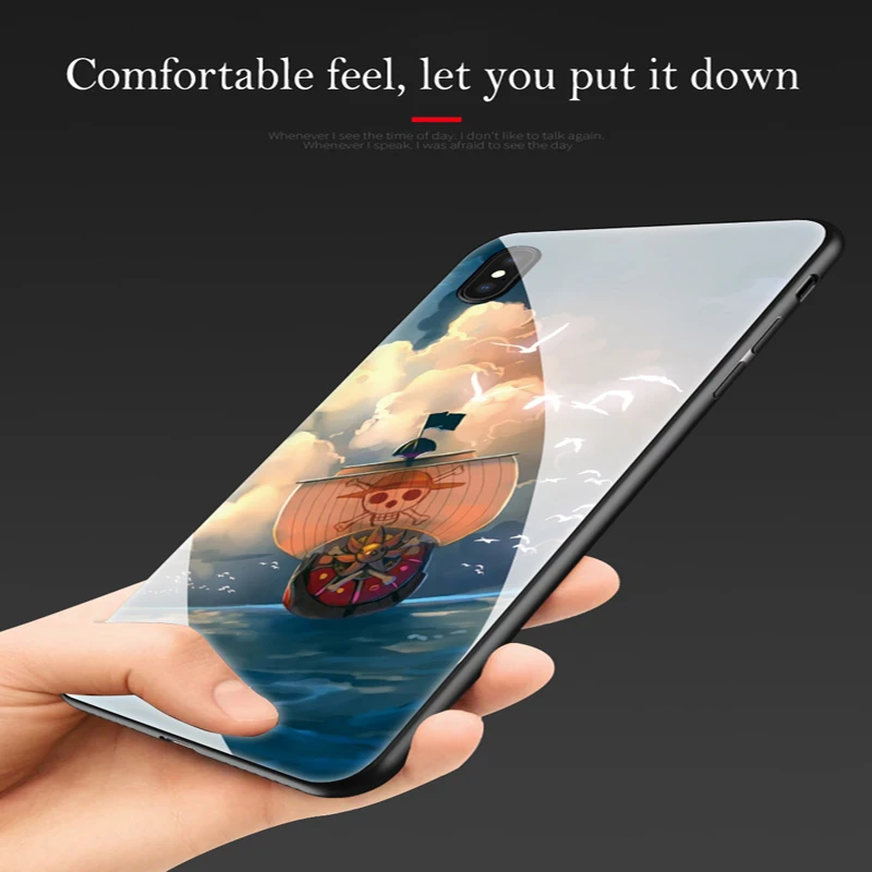 Cartoon One Piece Apple XS max / XR Explosion-proof glass phone case cute female iphone 6S 7/ 8plus anti-fall mobile bag | Мобильные