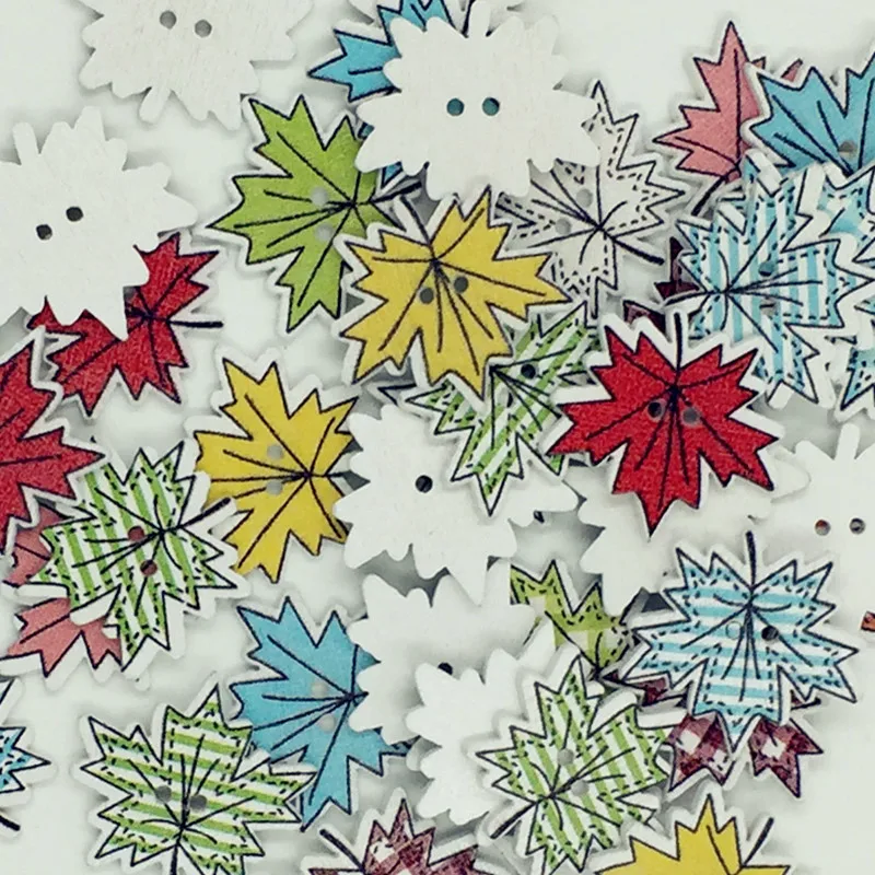 Новинка 50 шт. деревянные пуговицы в виде кленового листа тартан дизайн Botones