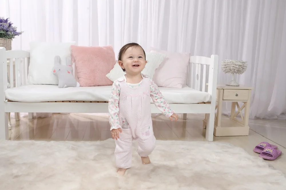 Мягкая одежда для маленьких девочек 2 шт. стеганый жаккардовый комбинезон с