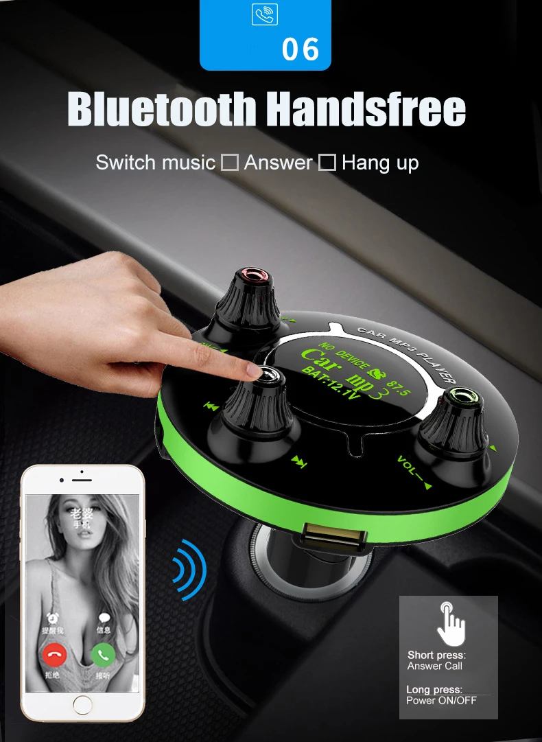 JINSERTA вкл/выкл управление FM модулятор Bluetooth fm-передатчик Handsfree автомобильный комплект аудио MP3 плеер AUX Выход TF USB музыка