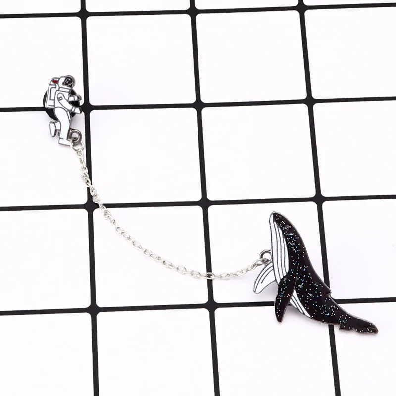 Astronaut and Whales Cartoon Brooches Pins Fish Lapel Badges Women Fashion Jewelry Wholesale Accessories Gift for Her | Украшения и