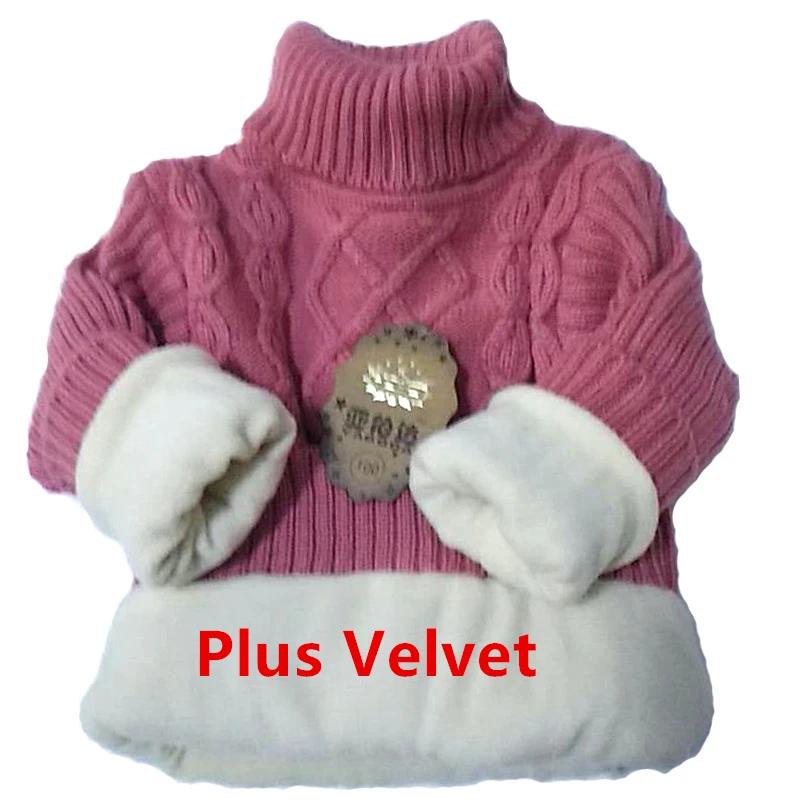 red plus velvet Детские свитера для мальчиков и девочек; осенне-зимний вязаный пуловер для школьников; теплая верхняя одежда; бархатный свитер с высоким воротником; одежда - Цвет: red plus velvet
