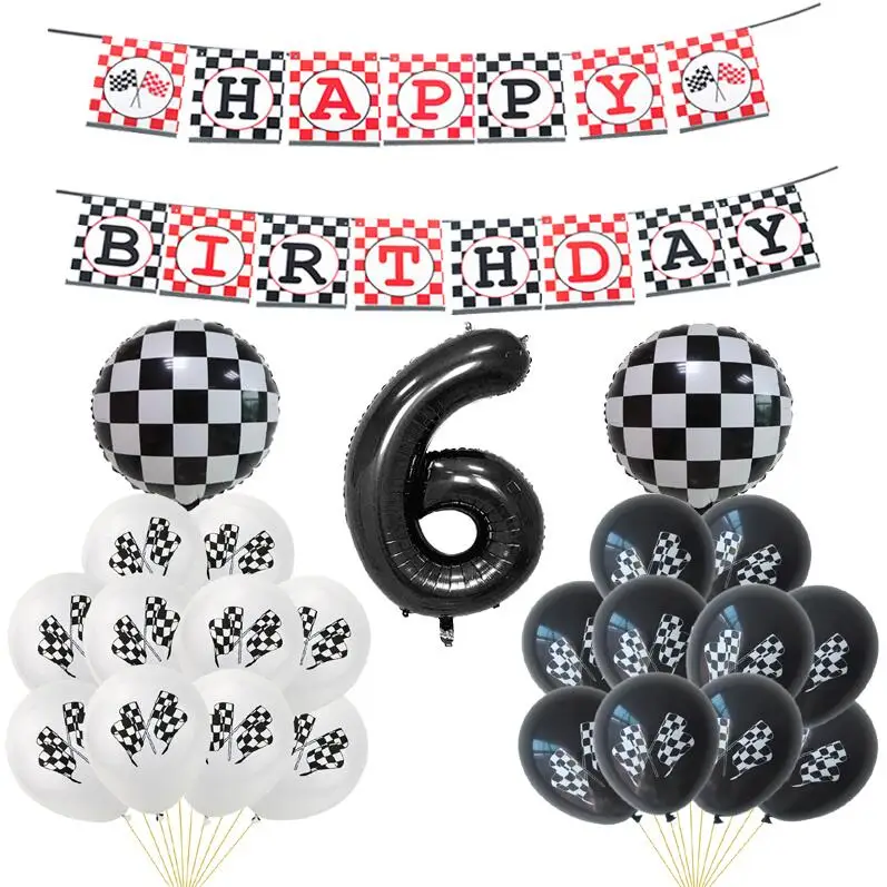 Black 6 1 комплект Гоночный флаг тачки флаги с надписью Happy Birthday клетчатый белый черный автомобиль гоночная линия баннер для вечеринки в честь Дня Рождения декоративные баннеры детские игрушки - Цвет: Black 6