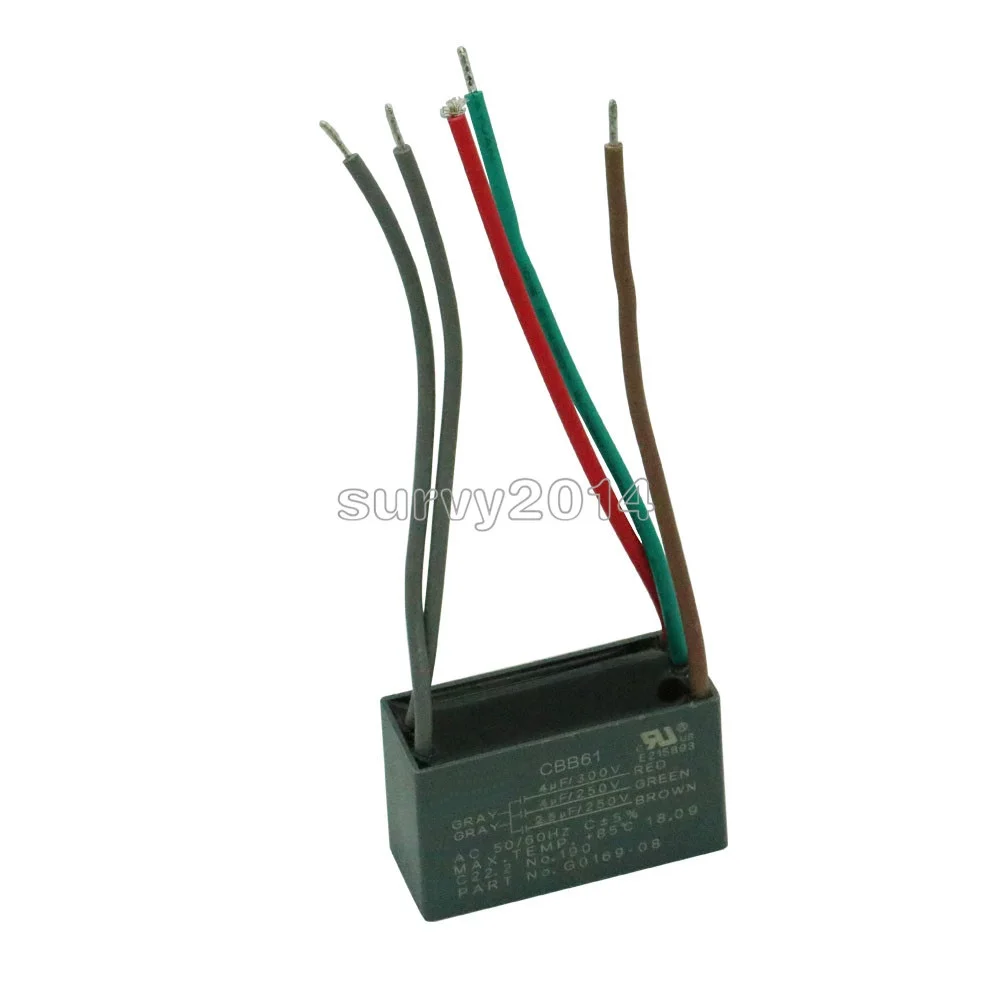 

CBB61 Start Run CEILING FAN CAPACITOR 4uf+4uf+2.5uf 5 WIRE 250V/300VAC
