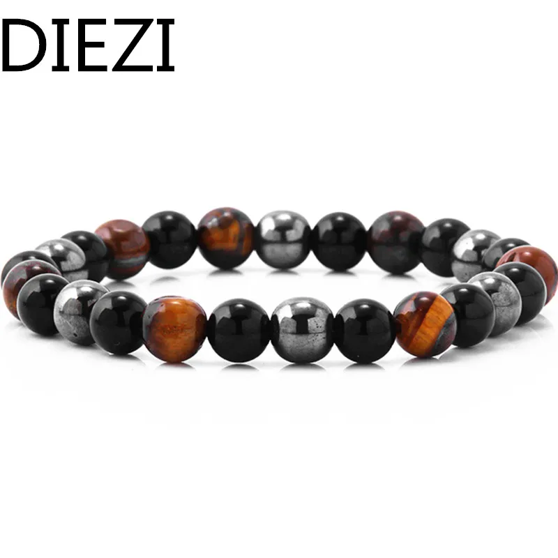black brown DIEZI Йога тигровый глаз Гематит черный обсидиан 8 мм камень браслет для Прямая - Окраска металла: black brown