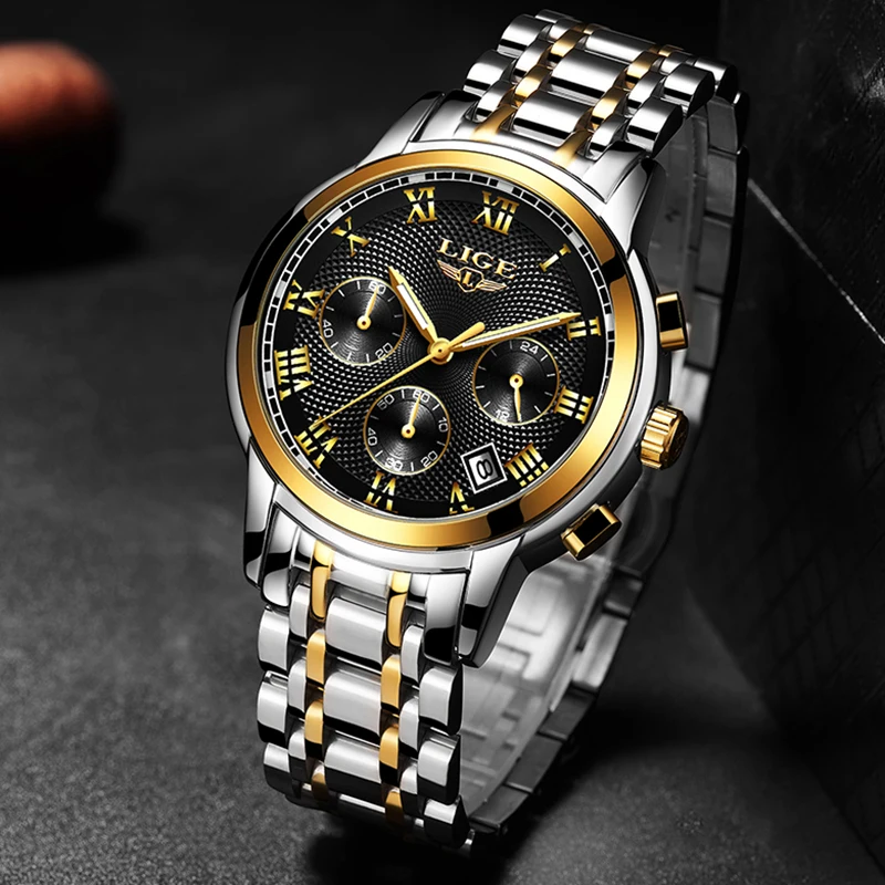 2020 New Mens Watches Top Brand Luxury LIGE Business Date Stainless Steel Quartz Watch Mens Fashion Waterproof Chronograph Male