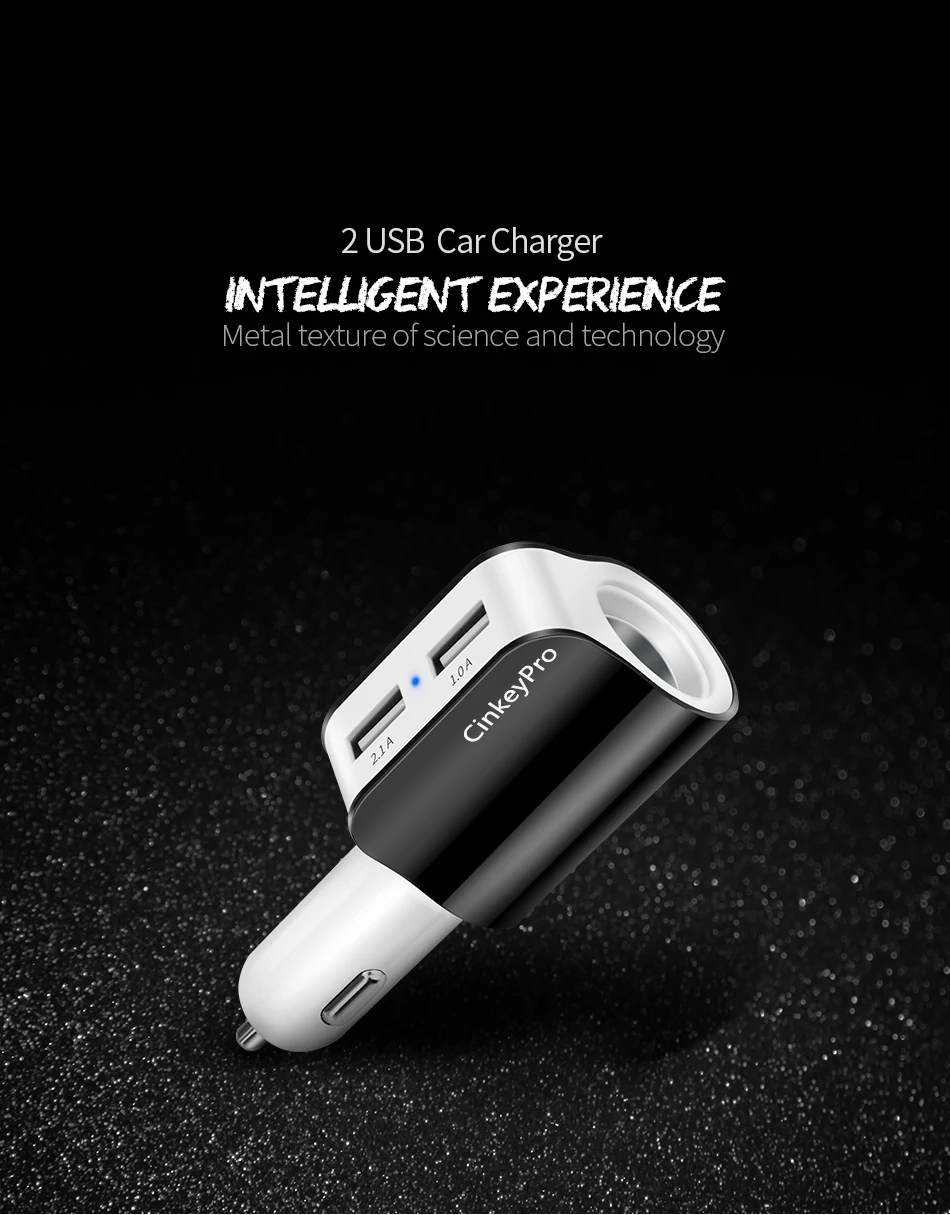 CinkeyPro автомобильное зарядное устройство прикуриватель адаптер 3.1A 2 порта USB телефон адаптер зарядки Micro type C кабель для iPhone samsung
