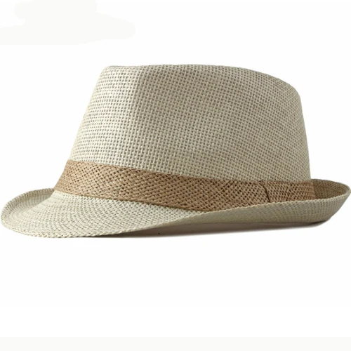 Beige and Khaki Band HT2378 Летняя женская и мужская фетровая соломенная шляпа с короткими полями, Трилби, Панама, мужские соломенные пляжные шляпы от солнца для мужчин, дышащая фетровая шляпа - Цвет: Beige and Khaki Band