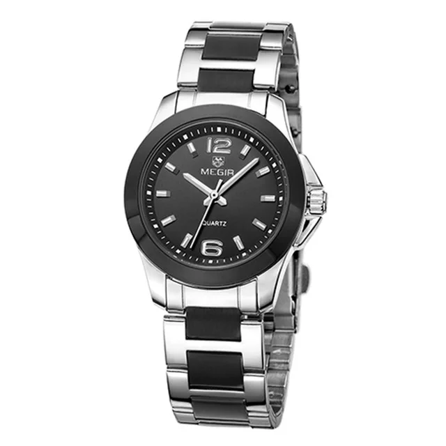 black silver MEGIR Для женщин часы Роскошные Пару платье наручные часы Relogio Feminino часы для Для женщин Montre Femme кварцевые женские часы для любителей - Цвет: black silver