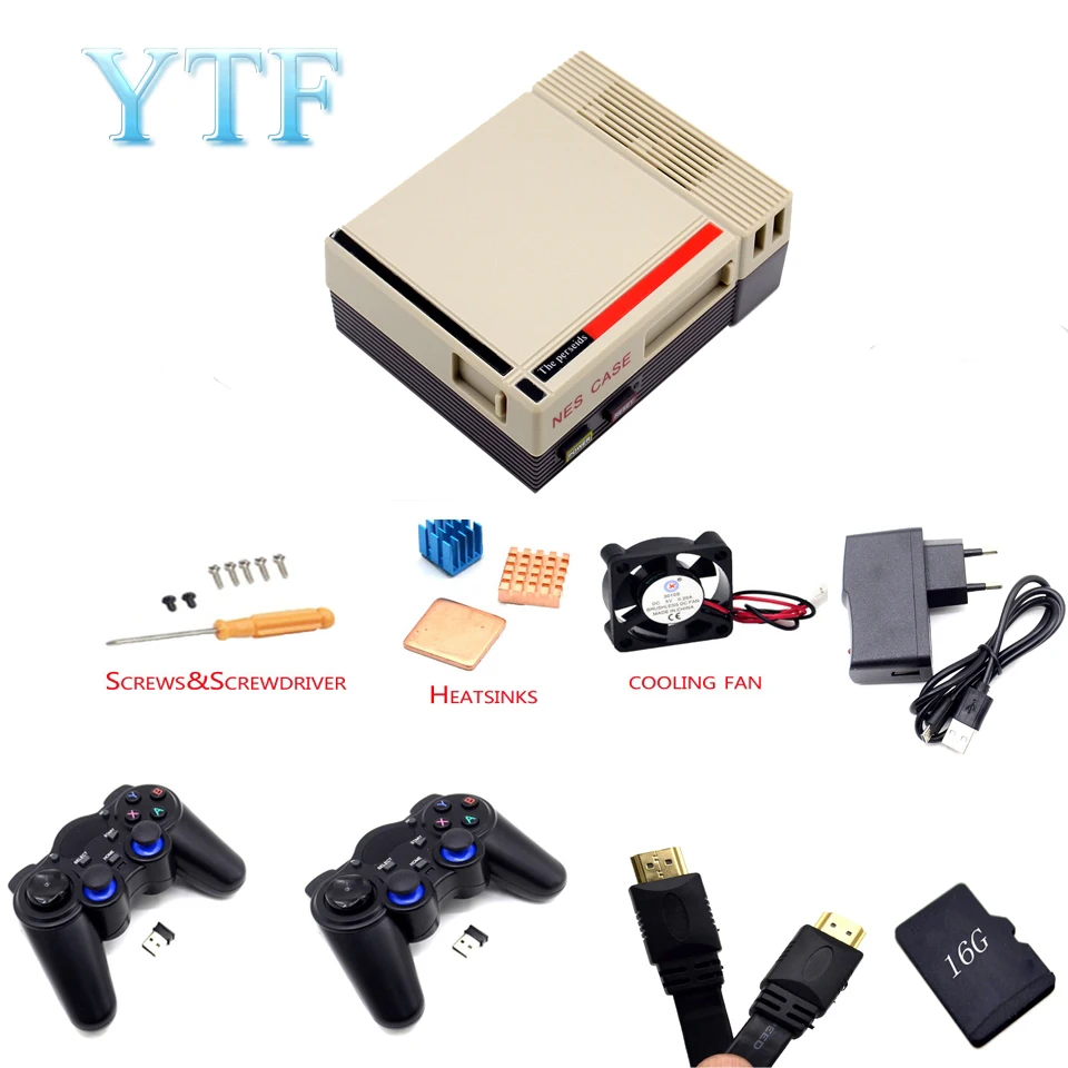 Комплект 6 Корпус NESPI NES+ карта 16G+ вентилятор+ геймпад 2 шт.+ адаптер питания ЕС+ радиатор+ кабель Raspberry Pi 3 b+ комплект - Комплект: Комплект 6