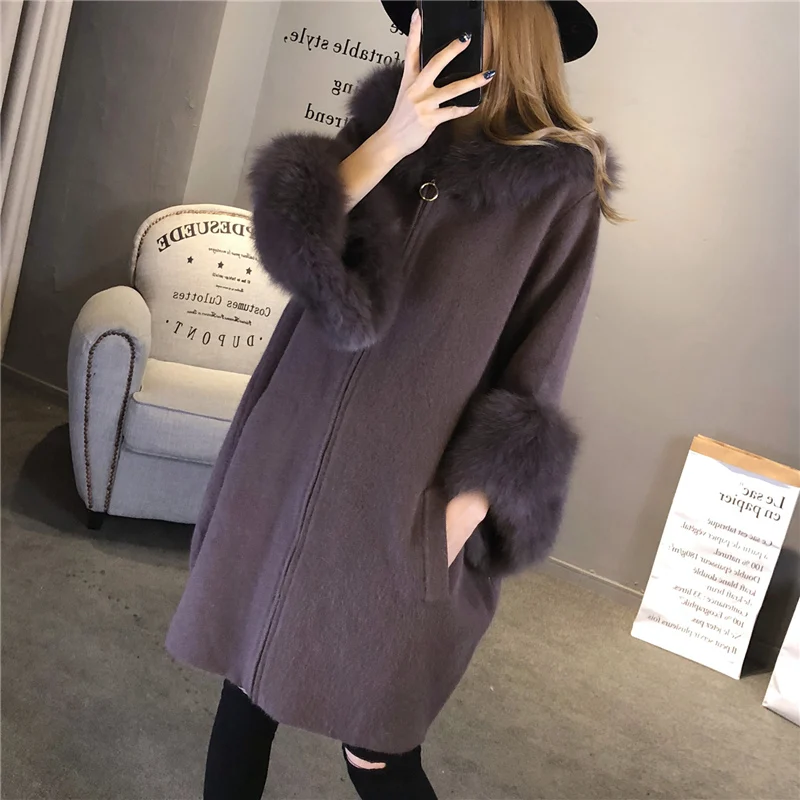 High Quality Women Real Fox Fur Hooded Cardigan Mink Cashmere Zipper Long Sleeve Winter Autumn Warm Kintted Coat |