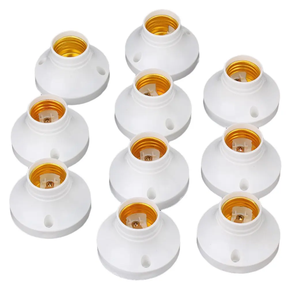 

E27 Round Plastic Base Screw Light Bulb Lamp Socket Holder White Pack of 10