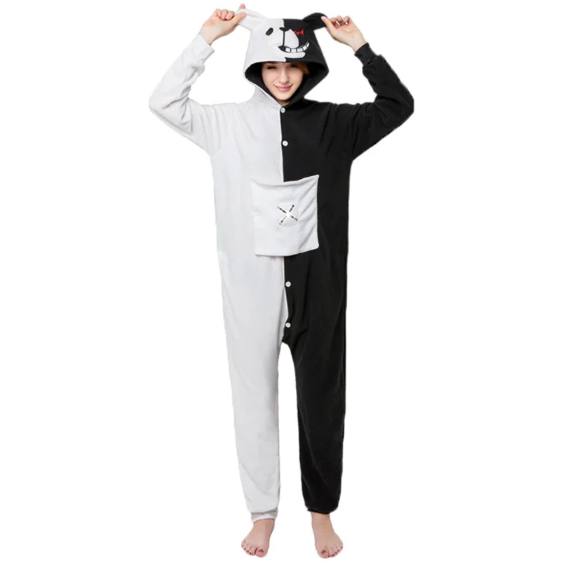кигуруми Черный Белый Медведь животных Onesie Danganronpa Monokuma пижамы для женщин