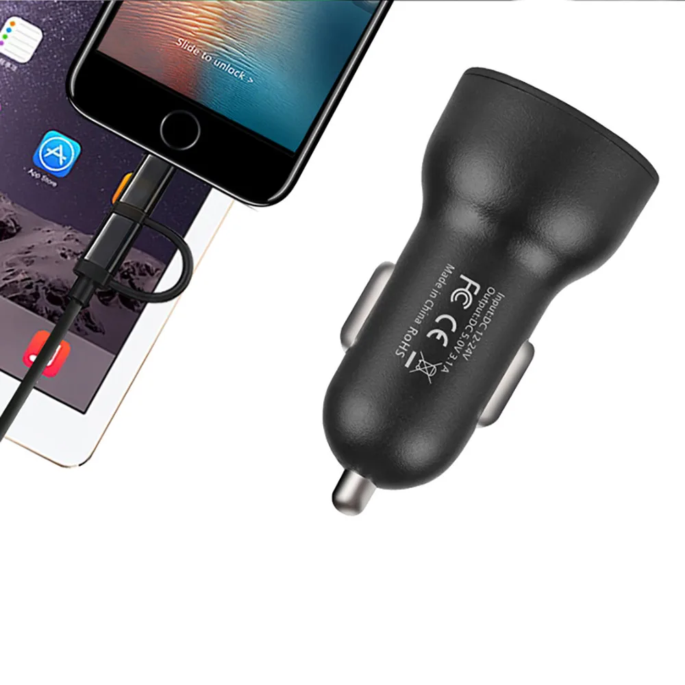 2.1A двойной Переходник USB для зарядки в машине 2 порта ЖК-дисплей 12-24 прикуриватель