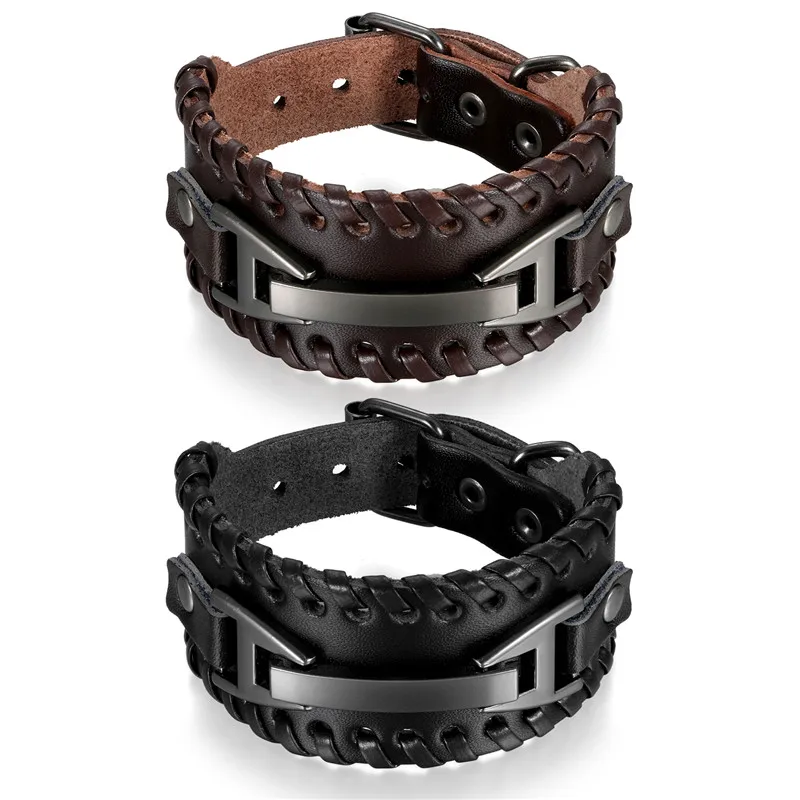 Мужской кожаный браслет Boniskiss черный широкий с застежкой из сплава | Украшения и