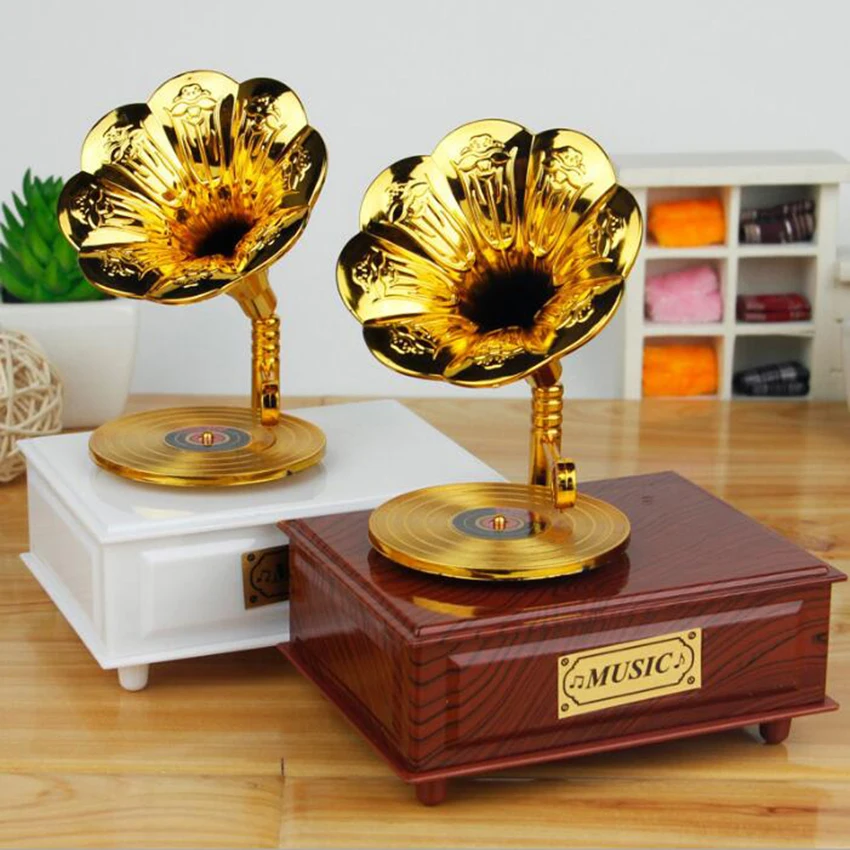 1 шт. музыкальная шкатулка граммофона меховой орнамент заводная Музыкальная