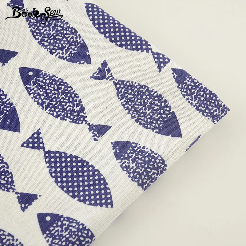 Booksew Home Textile Cotton Linen Fabric Fish Design Sewing Material Tissu Tablecloth Pillow Bag Curtain Cushion Zakka CM | Дом и сад