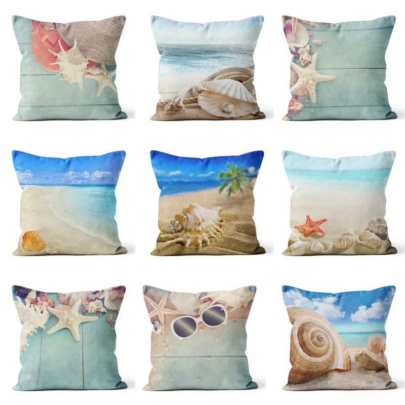 

Mediterranean Sea Beach Style Shell Cushion Covers Pillowcase Decorative Marine Throw Pillow Cover 45x45cm Home Decor