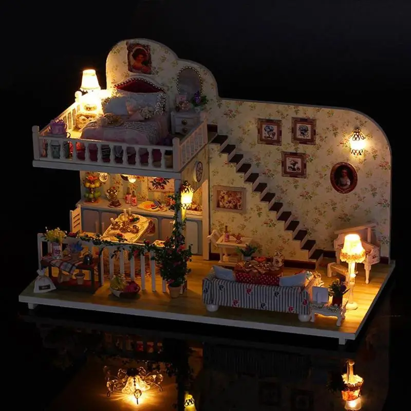 Wooden DIY Model Dollhouse Furniture Miniature Doll House Village Life Assemble Kit Toys Handicraft Birthday Gift | Игрушки и хобби