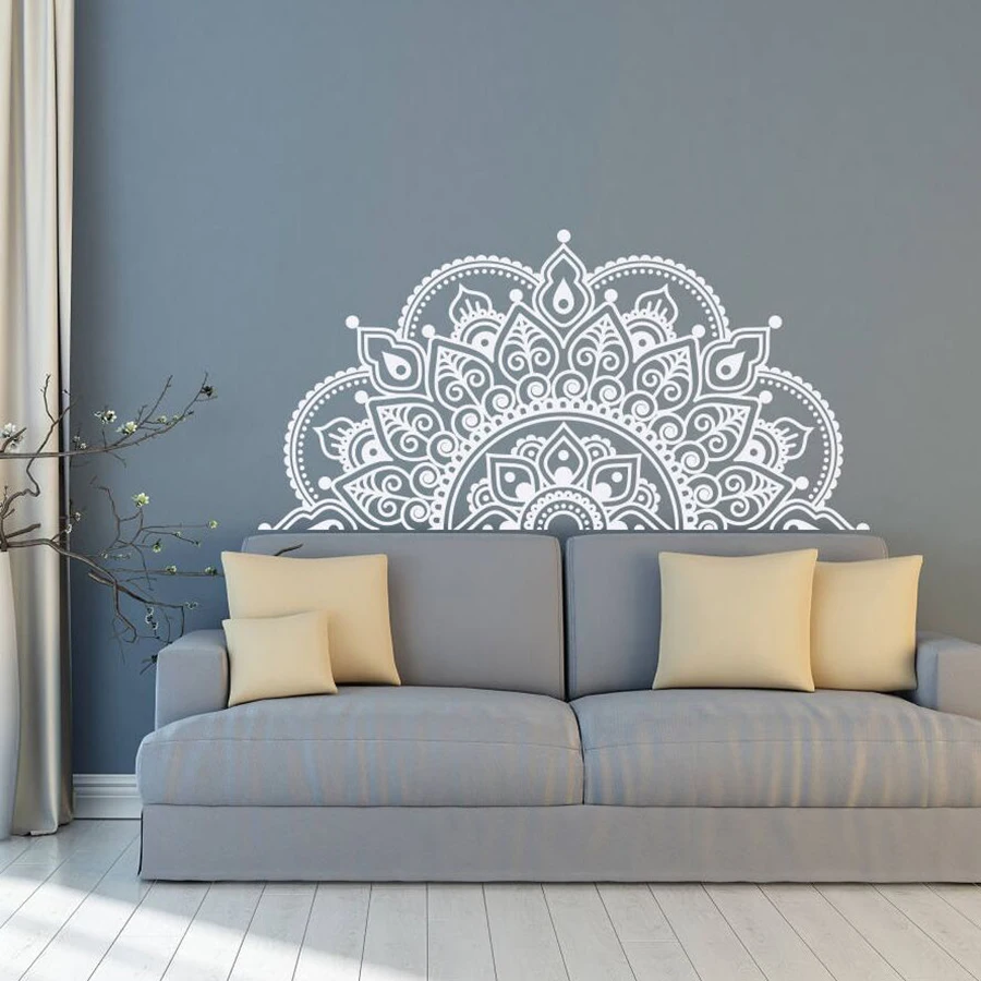 

Vinyl Wall Decal Half Mandala Wall Mural Sticker Yoga Lover Gift Home Headboard Decor Interior Design Bedroom Decals Art D341