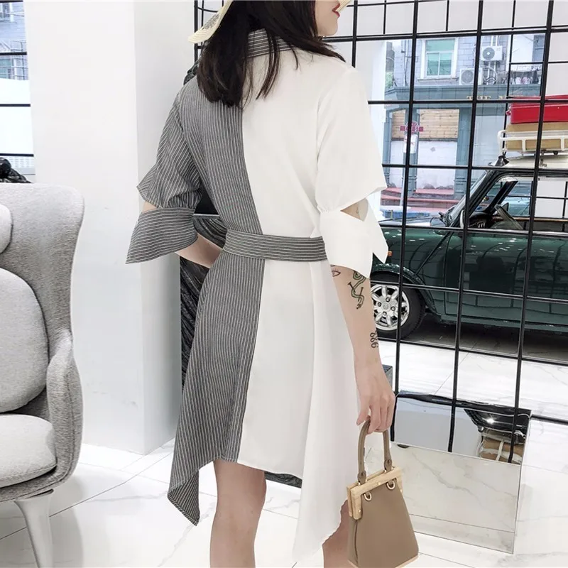 Платье рубашка TWOTWINSTYLE летнее асимметричное платье миди в полоску с v образным