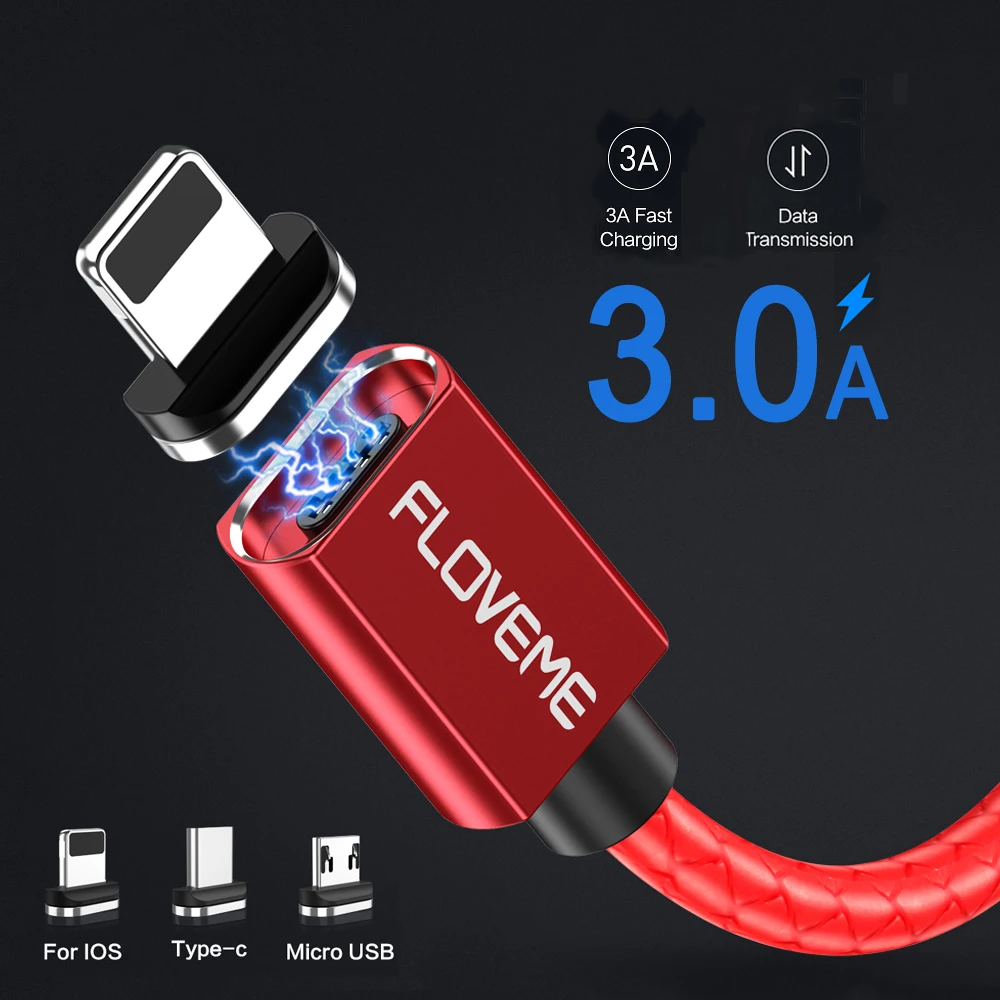 FDBRO светодиодный магнитный зарядный кабель Micro usb type C USB-C кабель 1 м 3 А Короткие Usb кабели для зарядки Магнитный кабель для передачи данных - Цвет: For Apple  Red