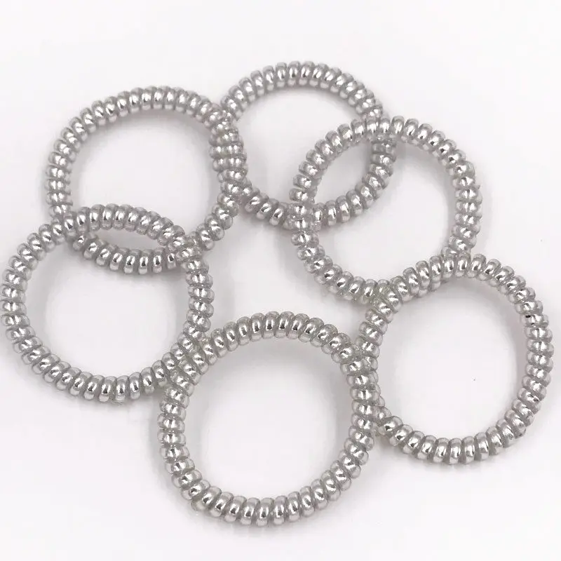 Silver 10 шт., эластичные резинки для волос, аксессуары для волос для девочек, резинка для волос, головной убор, веревка для волос, спиральная форма, резинки для волос, телефонная проволока - Цвет: Silver