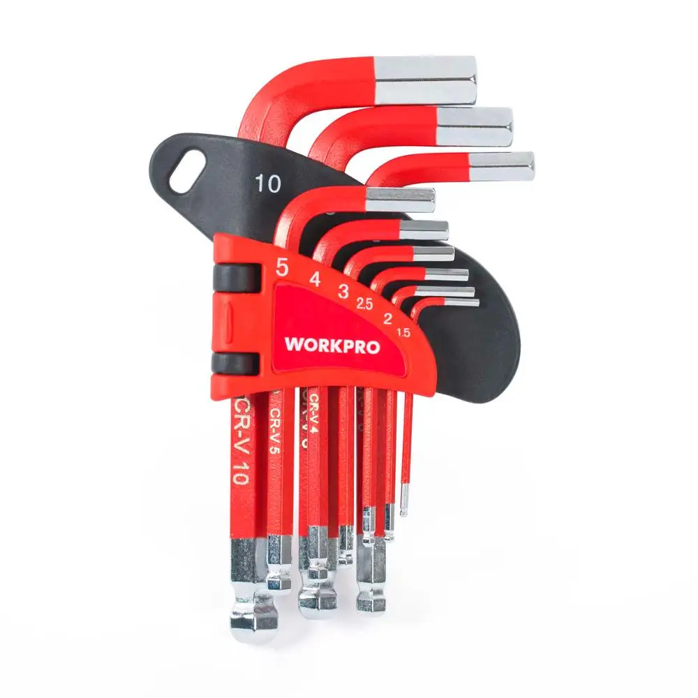 Набор универсальных шестигранных ключей WORKPRO 9 шт., Длинный рычаг/короткий рычаг, набор ключей Torx, метрический SAE, набор шаровых ключей - Цвет: Metric Ball Point-S