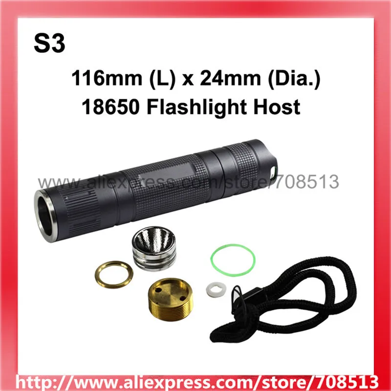 

DIY S3 LED Flashlight Host 116mm(L) x 24mm(D) - Grey