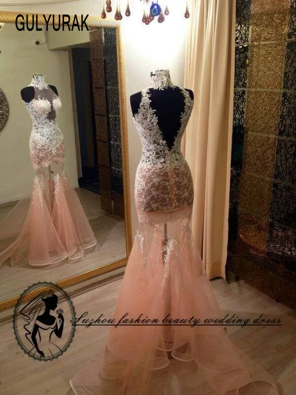 Vestidos De Fiesta 2017 г. пикантные прозрачные Вечерние платья Русалка высокие Средства