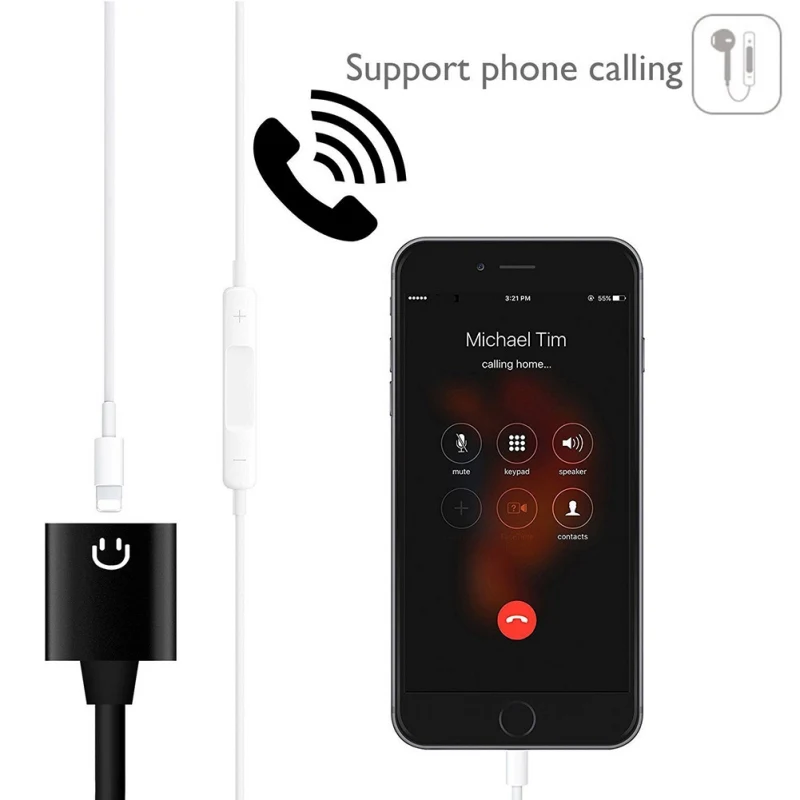 2 в 1 аудио зарядный кабель для iPhone сплиттер Быстрая зарядка аудио конвертер звонков удлинитель адаптер Aux шнур