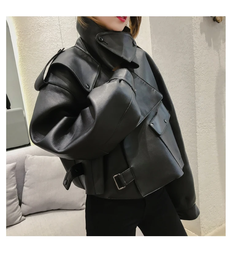 OFTBUY/2019 Весенняя женская куртка из натуральной овечьей кожи свободное короткое