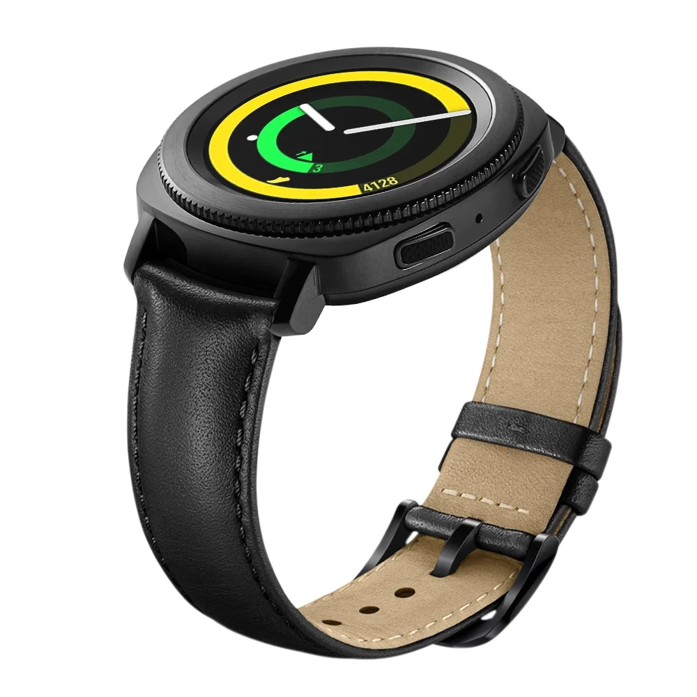 URVOI ремешок для Samsung Galaxy Gear Sport S2 классический черный гладкий из натуральной кожи с