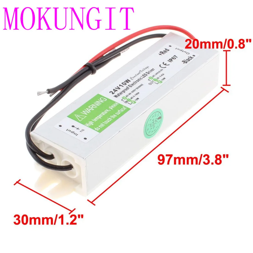 IP67 24V 10W Водонепроницаемый Светодиодный драйвер питания AC100 260V к DC24V адаптер