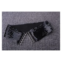 wide stretch belts for woman glorious shinny sequin belt spackle metallic color blackgoldsilverred fashion woman bg 012
