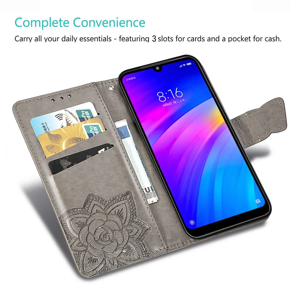 Чехол-книжка для Xiaomi Redmi 7, бумажник из искусственной кожи чехол для Xiaomi Redmi 7, чехол с бабочкой, чехол для телефона s, чехол для Redmi 7