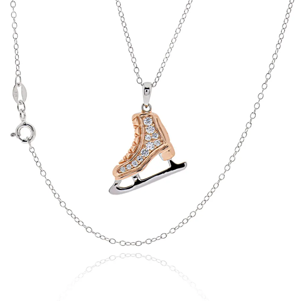 925 стерлингового серебра кубического циркония катание обувь подвеска ожерелье 18