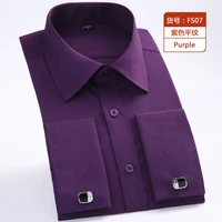 plus size 5xl 6xl pure color gentleman casual formal long sleeve men dress shirt with french cufflinks fashion purple blue black
