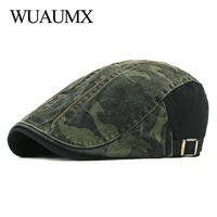 wuaumx spring autumn camouflage berets hats men women herringbone caps washed cotton newsboy cap cabbie ivy flat hat adjustable
