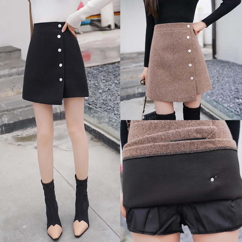 Зимняя женская юбка Skort 2020 Новое поступление хаки черная трапециевидная