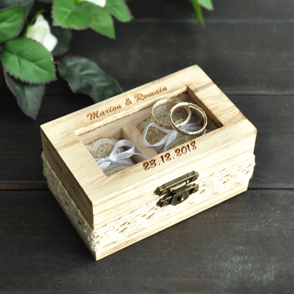 Индивидуальная шкатулка для обручальных колец коробка двух в деревенском стиле