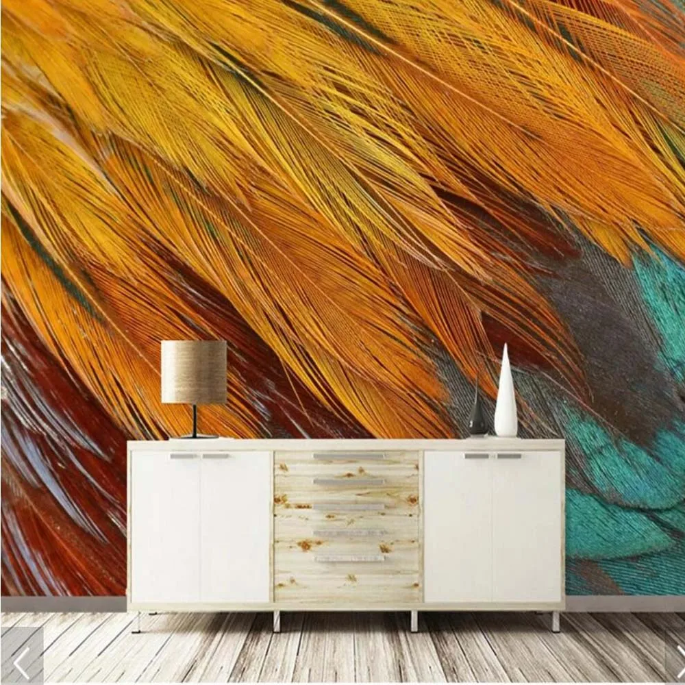 3D животные красочные перья Печать настенная бумага роспись для спальни Papel Pintado